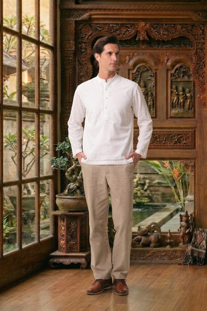 East India Company - White Dobby Long Sleeve Shirt Men