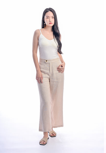 East India Company - Kay, Normal Waist Wide-Leg Linen Pants - Khaki