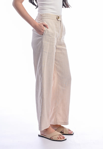 East India Company - Kay, Normal Waist Wide-Leg Linen Pants - Khaki
