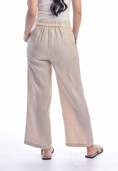 East India Company - Kay, Normal Waist Wide-Leg Linen Pants - Khaki