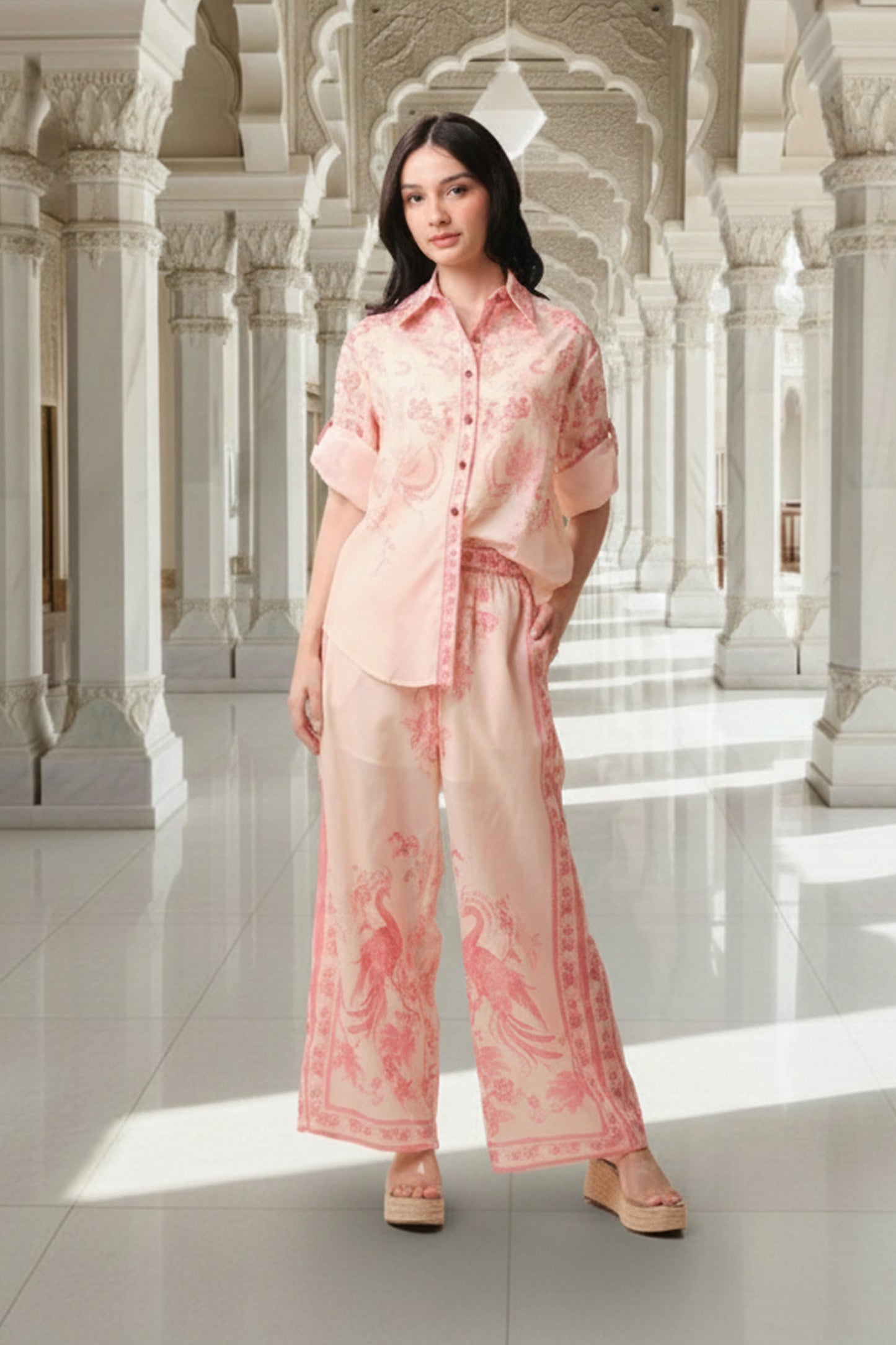 East India Company - Printed Sheer 3/4 Sleeve Blouse