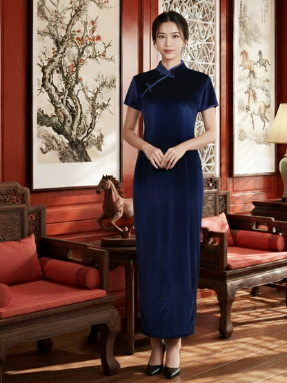 INDIE - LONG CHEONGSAM DRESS - BLUE