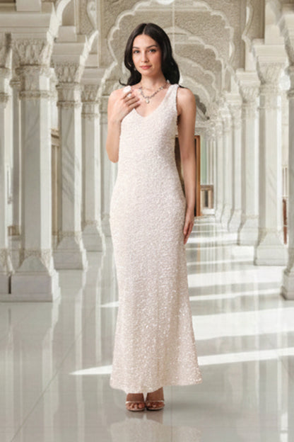 East India Company - Celeste , Sequin V-Neck Evening Gown