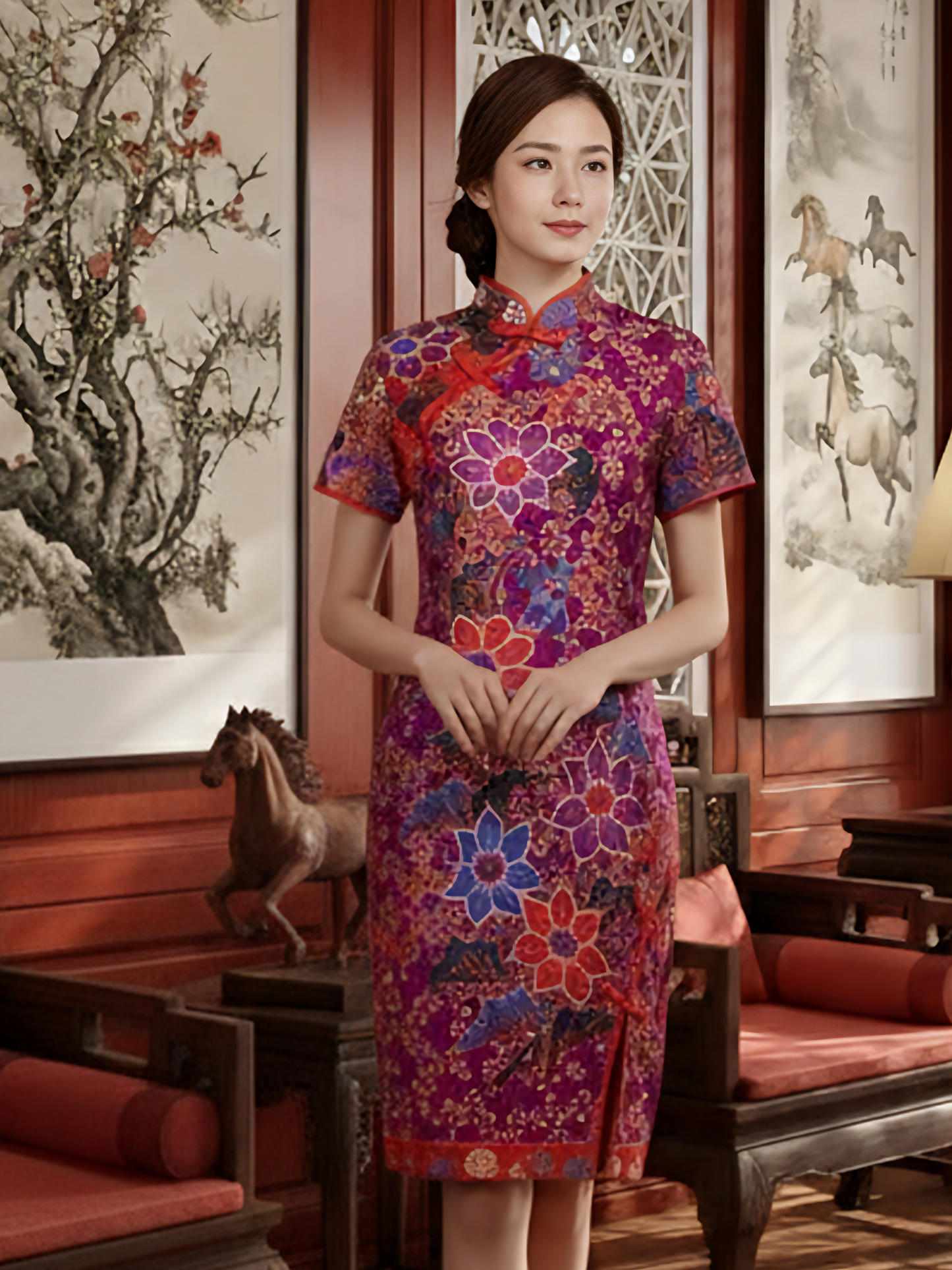 INDIE - MINI CHEONGSAM DRESS - PURPLE