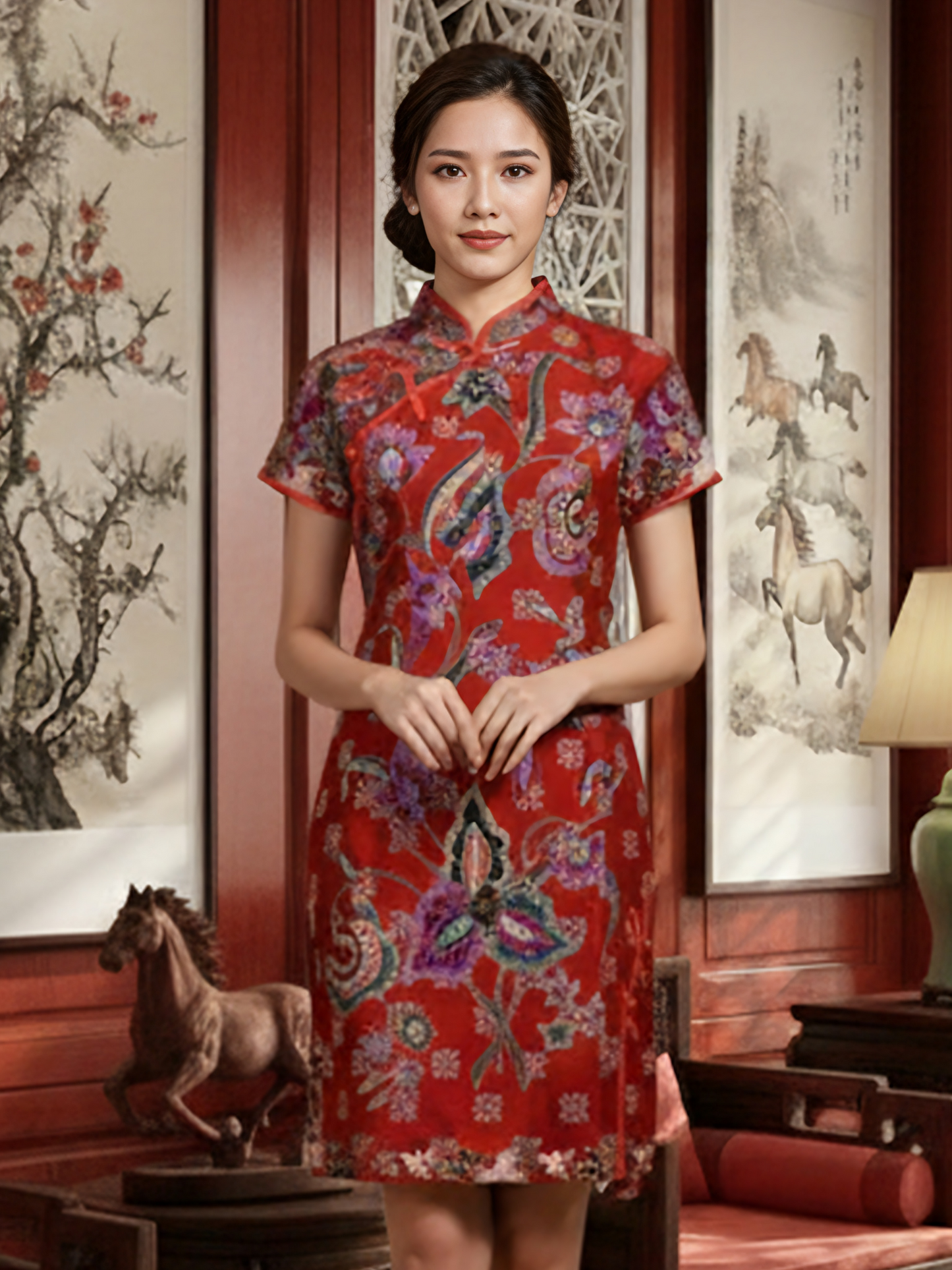 INDIE - MINI CHEONGSAM DRESS - RED