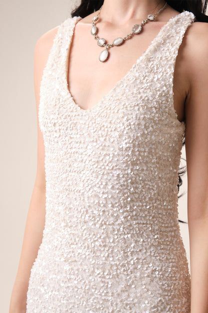 East India Company - Celeste , Sequin V-Neck Evening Gown