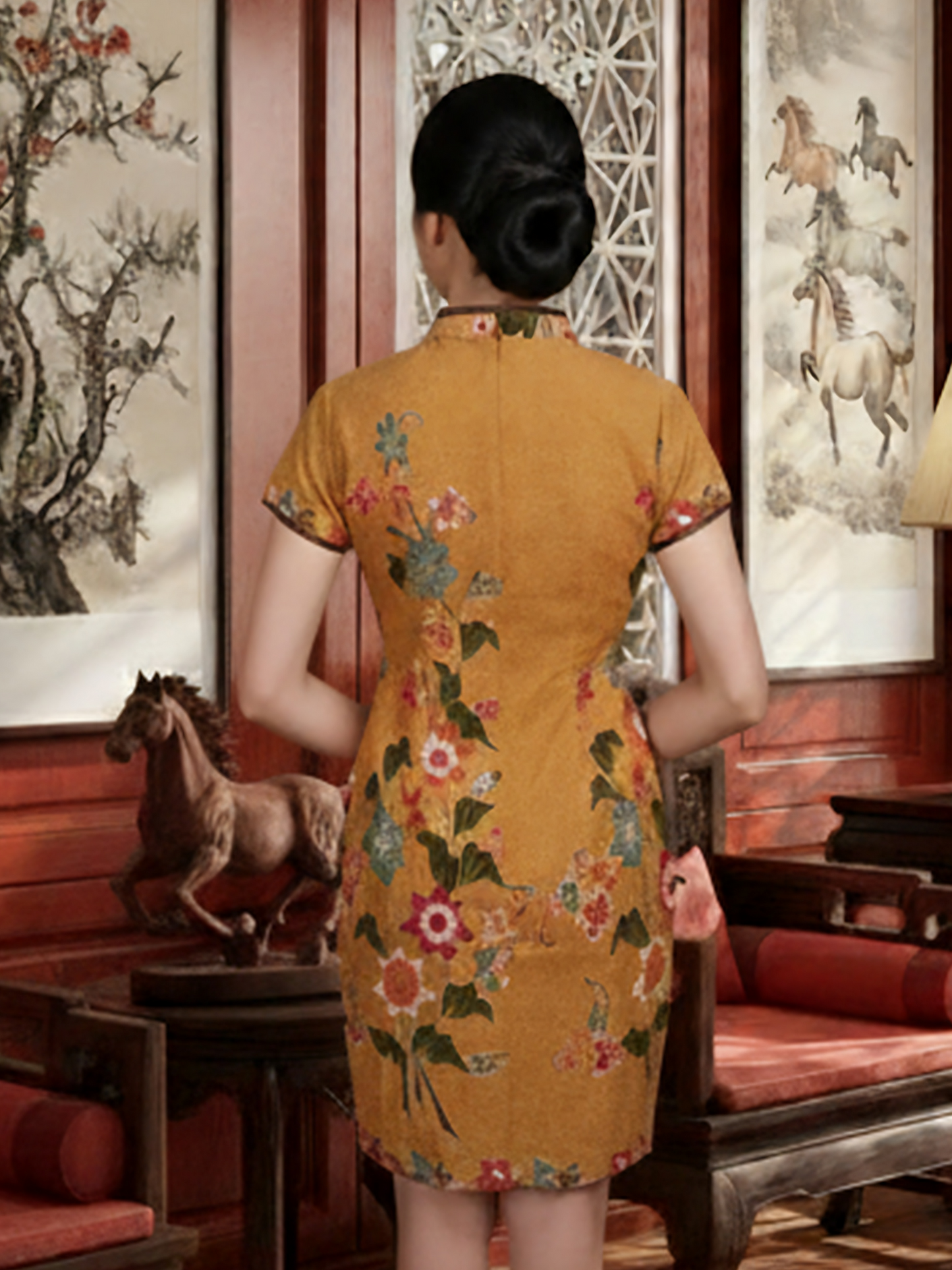 INDIE - MINI CHEONGSAM DRESS - BROWN