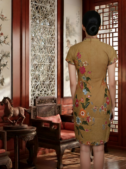 INDIE - MINI CHEONGSAM DRESS - DARK BEIGE