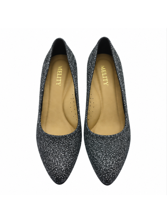 Angel & Kelly - Dark Grey-Green Glitter Court Pumps
