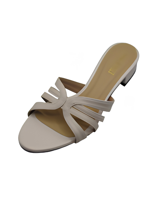 Angel & Kelly - Beige Strappy Low-Heel Mule Sandals