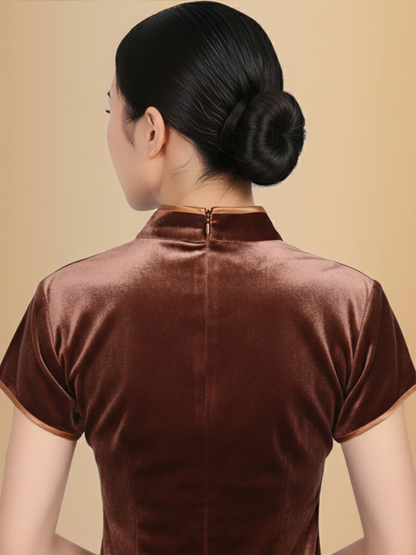 INDIE - LONG CHEONGSAM DRESS - BROWN
