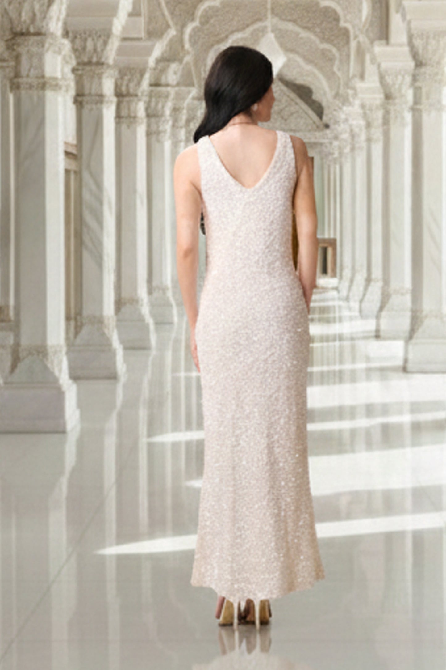 East India Company - Celeste , Sequin V-Neck Evening Gown