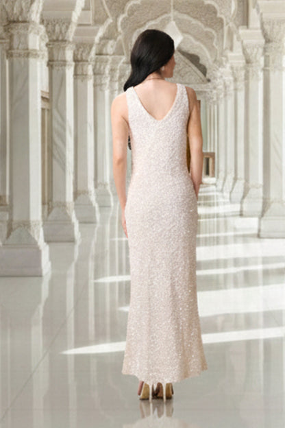 East India Company - Celeste , Sequin V-Neck Evening Gown