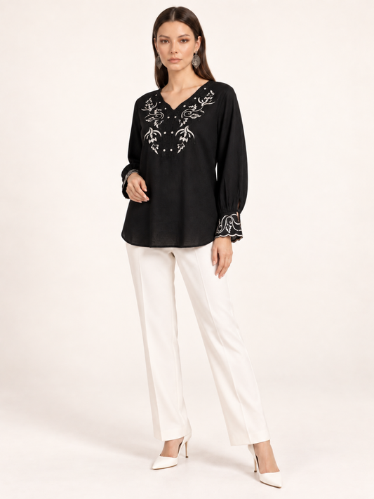 East India Company - Sheena, Embroidered Long Sleeve Blouse