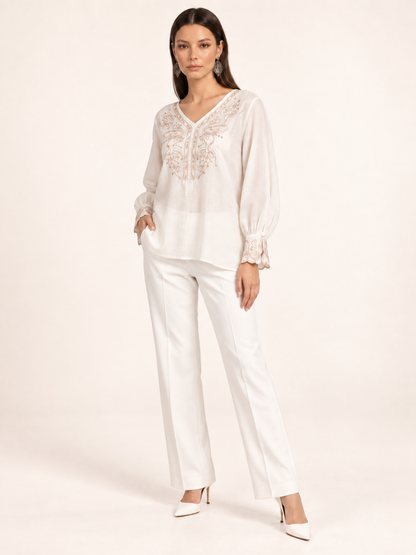 East India Company - Sheena, Embroidered Long Sleeve Blouse
