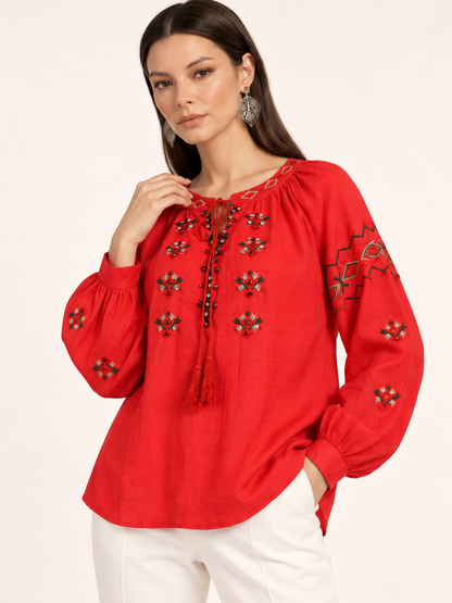 East India Company - Sheena, Embroidered Long Sleeve Blouse
