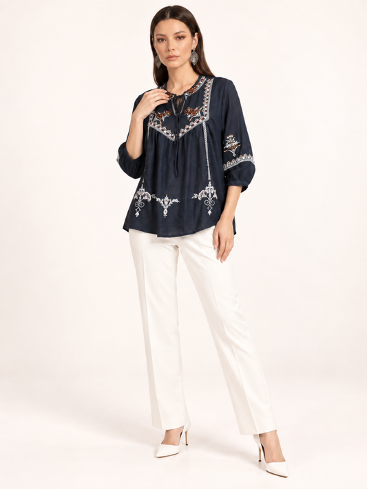 East India Company - Sheena, Embroidered Long Sleeve Blouse