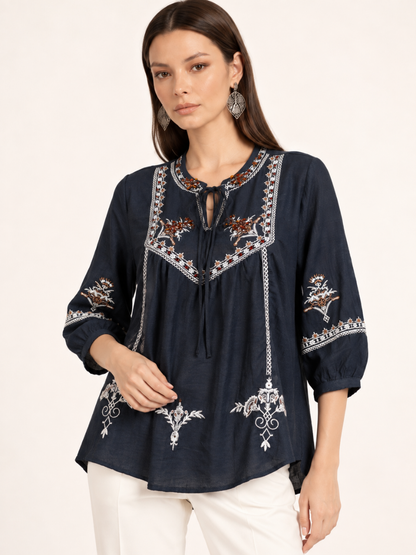 East India Company - Sheena, Embroidered Long Sleeve Blouse