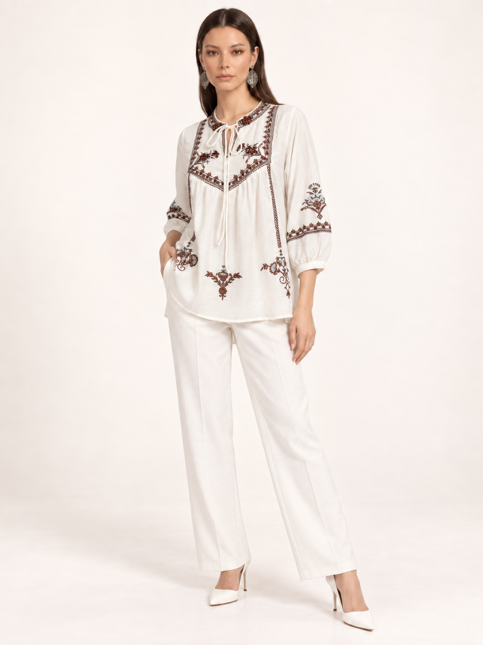 East India Company - Sheena, Embroidered Long Sleeve Blouse