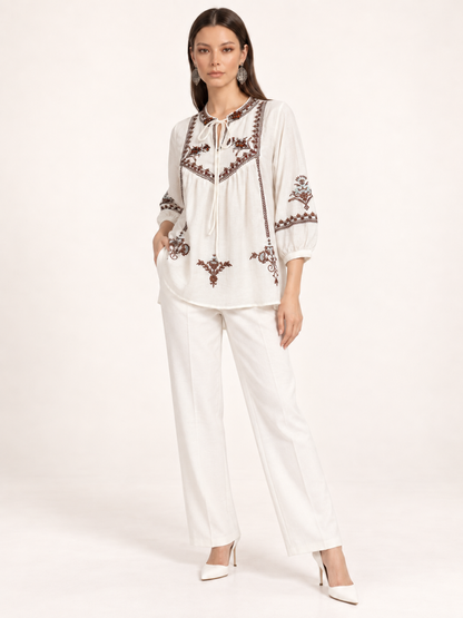 East India Company - Sheena, Embroidered Long Sleeve Blouse