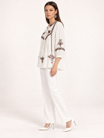 East India Company - Sheena, Embroidered Long Sleeve Blouse