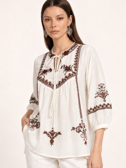 East India Company - Sheena, Embroidered Long Sleeve Blouse