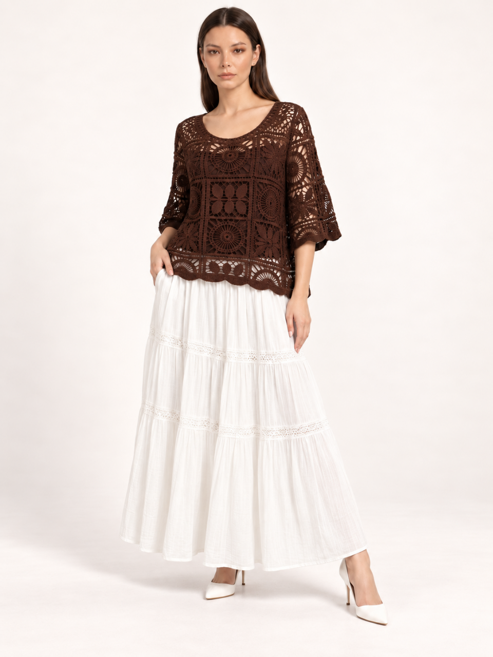 East India Company - Zoel, Crachet Lace Knit Top