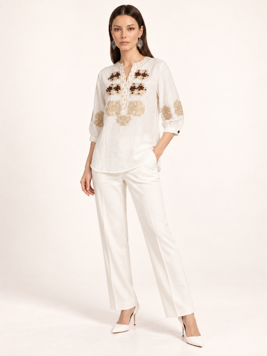 East India Company - Sheena, Embroidered Long Sleeve Blouse