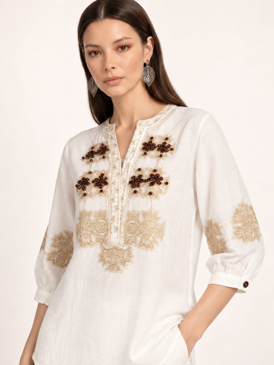 East India Company - Sheena, Embroidered Long Sleeve Blouse