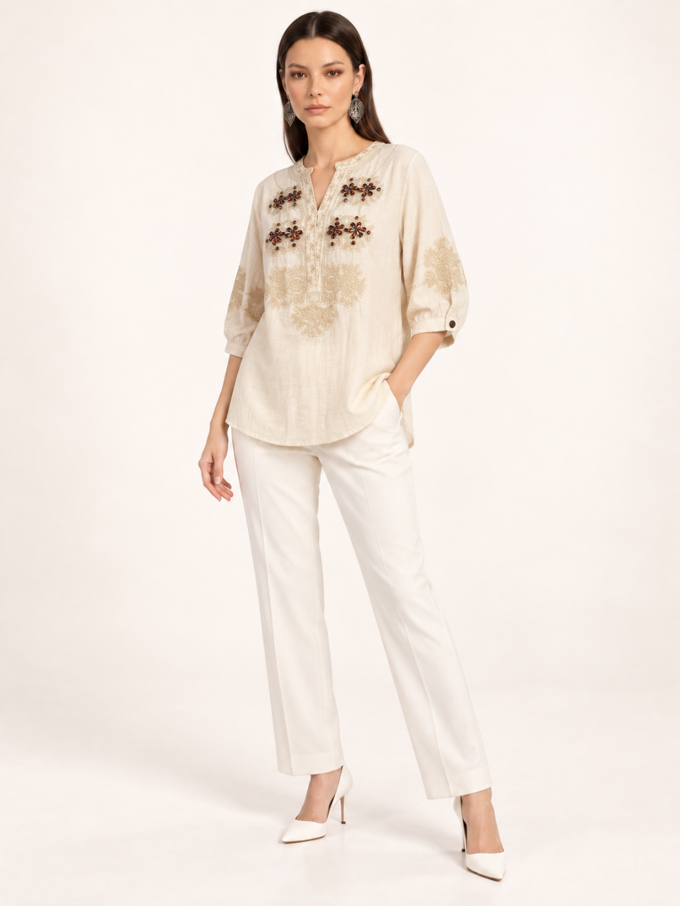East India Company - Sheena, Embroidered Long Sleeve Blouse