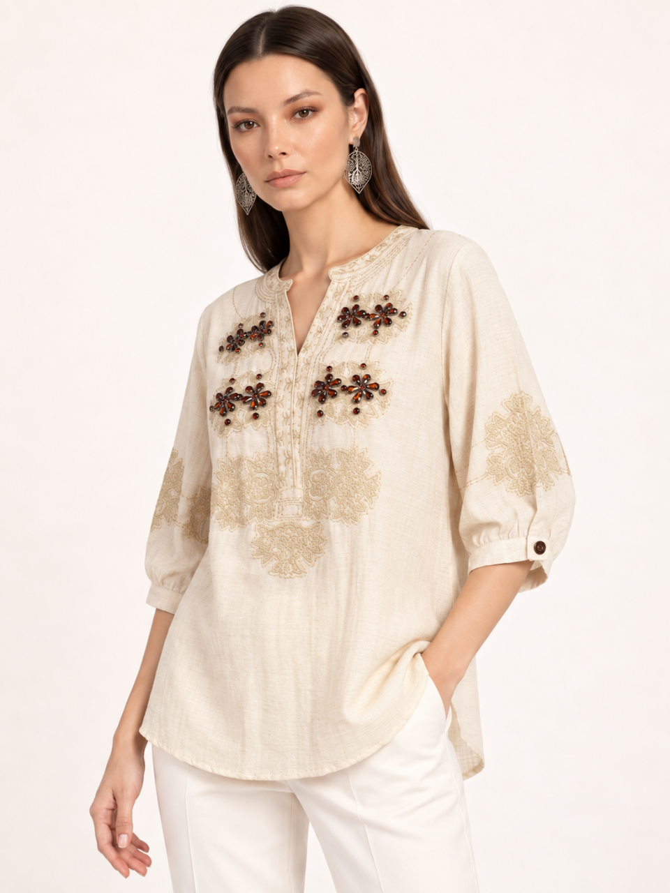 East India Company - Sheena, Embroidered Long Sleeve Blouse