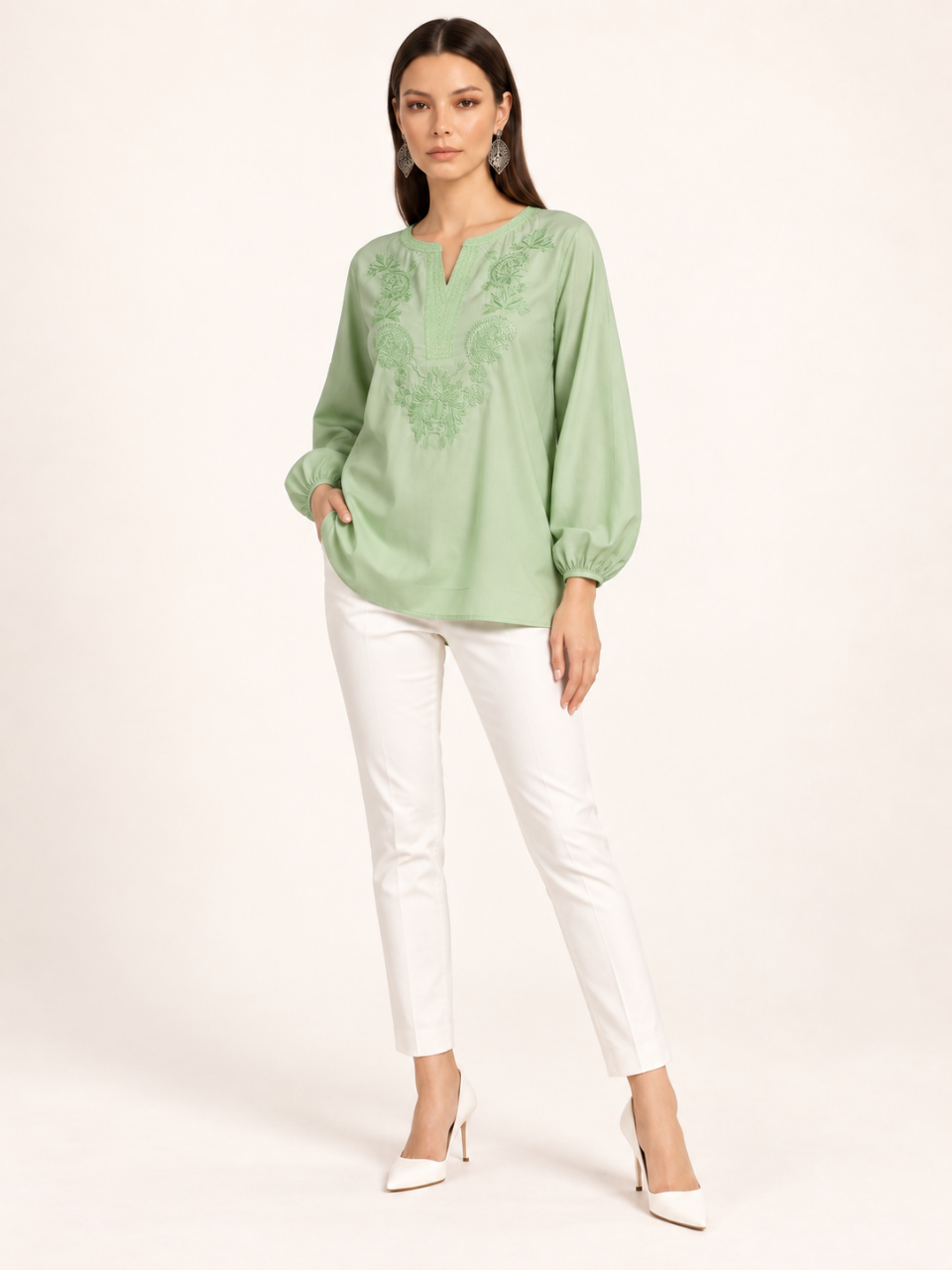 East India Company - Sheena, Embroidered Long Sleeve Blouse