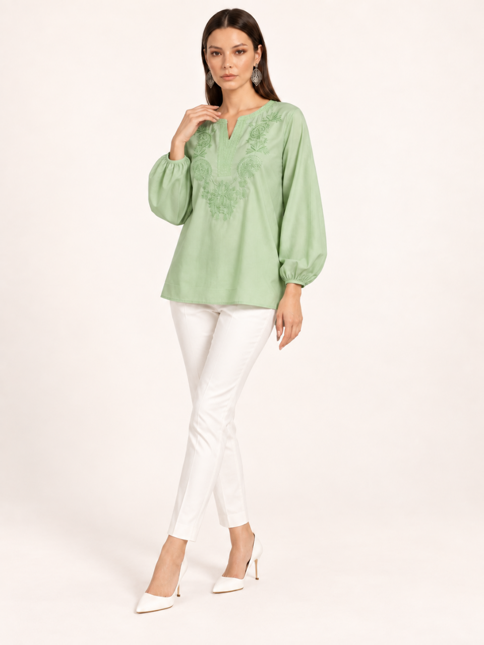 East India Company - Sheena, Embroidered Long Sleeve Blouse