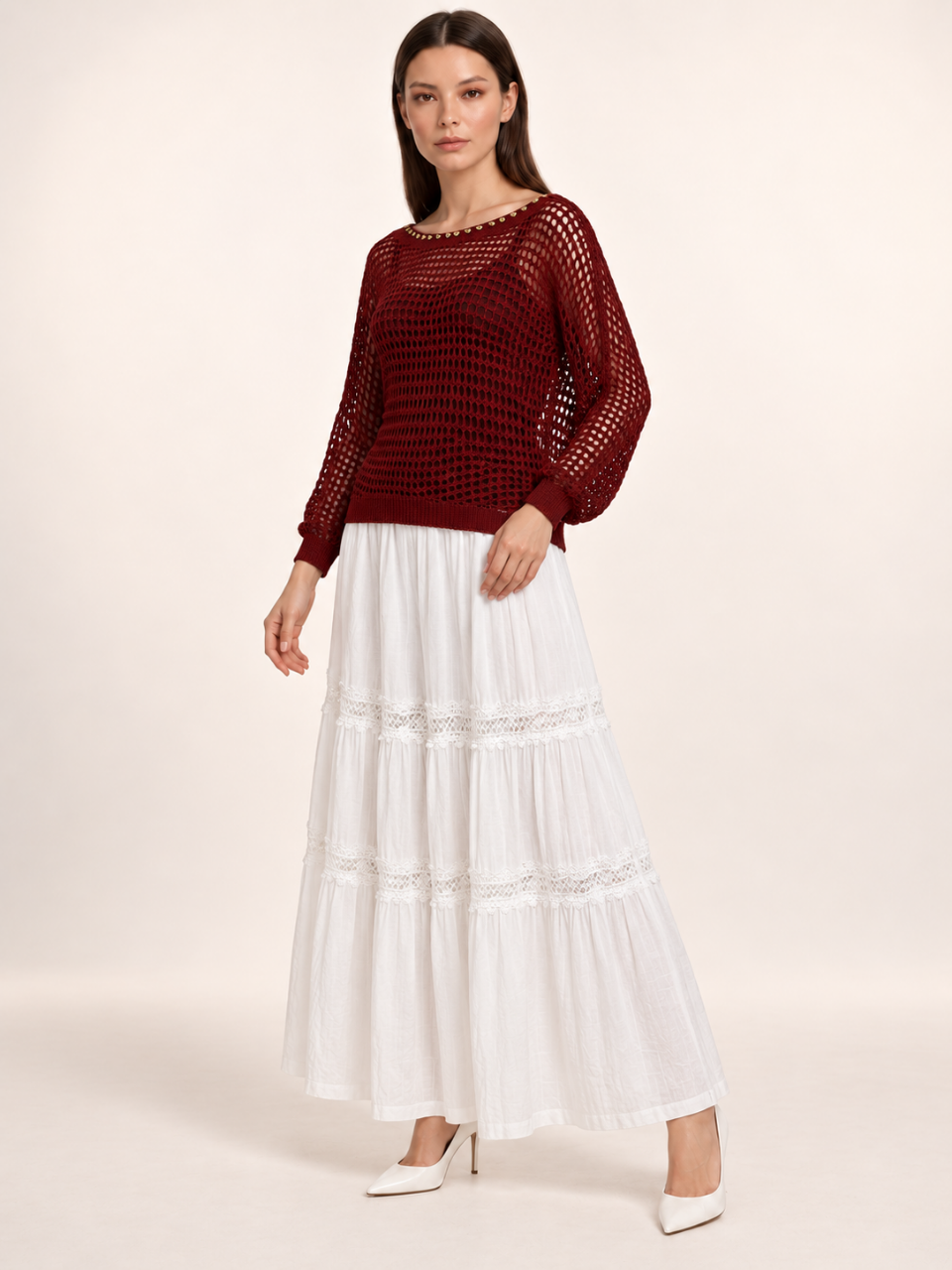 East India Company - Micah, Mechanical Knit Top - Maroon, Mocha, Black, Brown