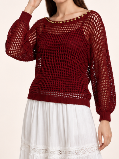 East India Company - Micah, Mechanical Knit Top - Maroon, Mocha, Black, Brown