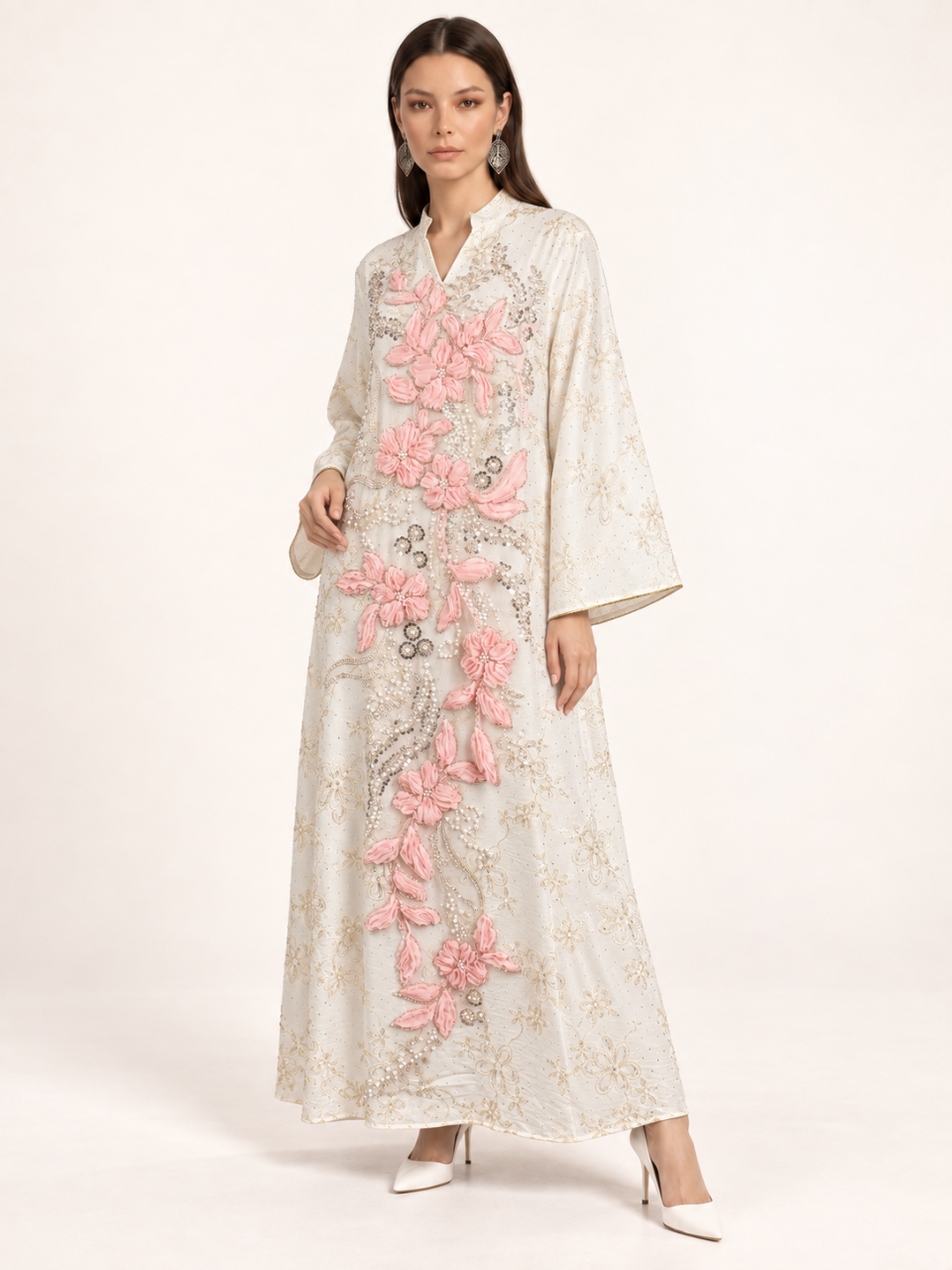 East India Company - Nova, Embroidered Long Dress - White