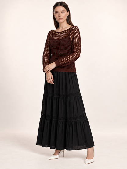East India Company - Micah, Mechanical Knit Top - Maroon, Mocha, Black, Brown