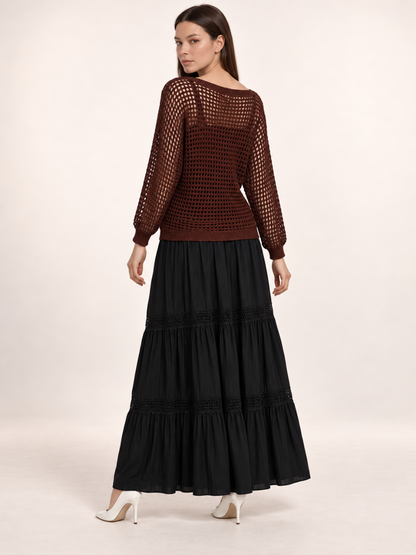East India Company - Micah, Mechanical Knit Top - Maroon, Mocha, Black, Brown