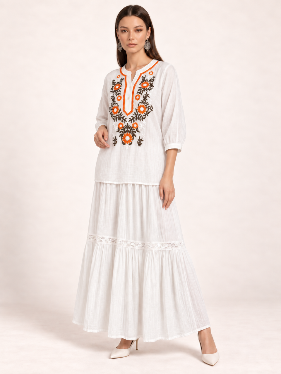 East India Company - Sheena, Embroidered Short Sleeve Blouse