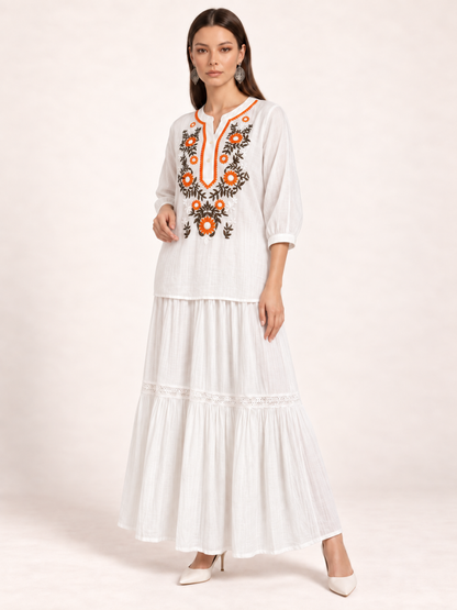 East India Company - Sheena, Embroidered Short Sleeve Blouse
