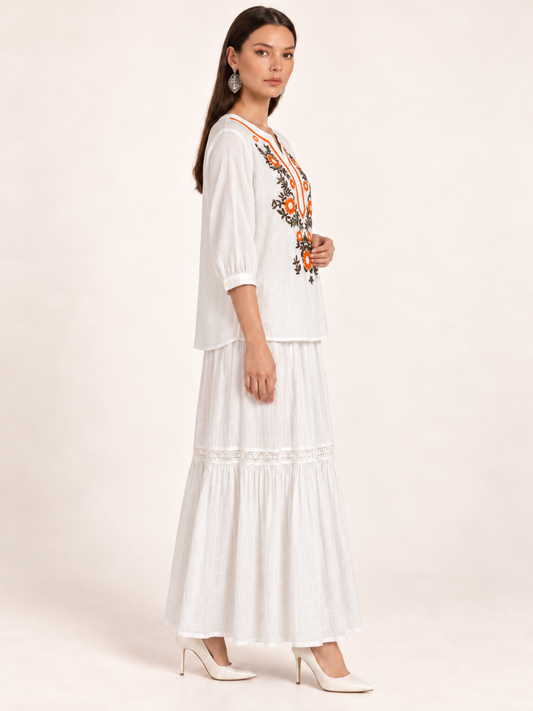 East India Company - Sheena, Embroidered Short Sleeve Blouse