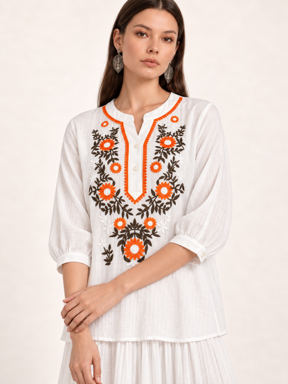 East India Company - Sheena, Embroidered Short Sleeve Blouse