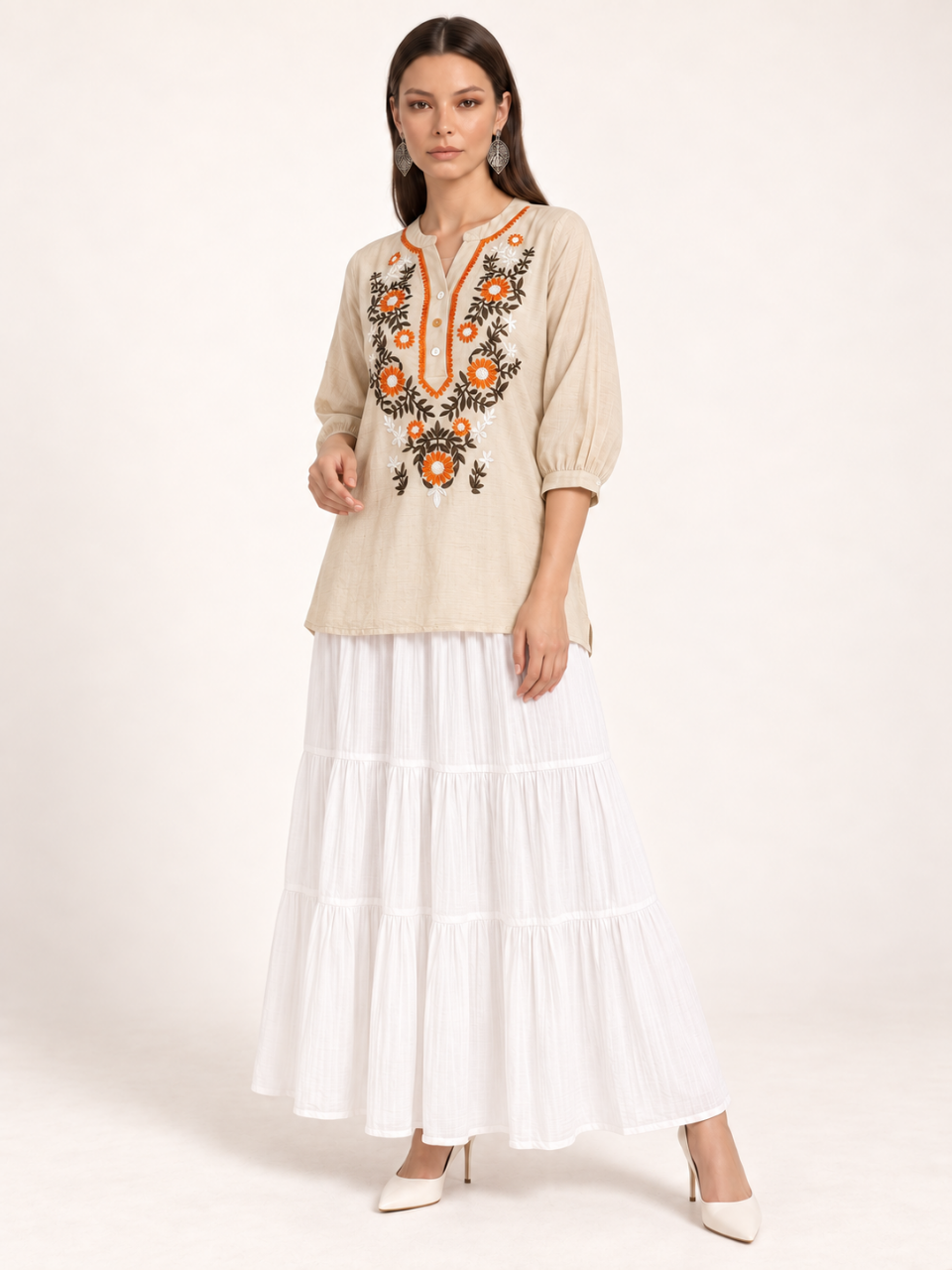 East India Company - Sheena, Embroidered Short Sleeve Blouse