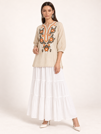 East India Company - Sheena, Embroidered Short Sleeve Blouse
