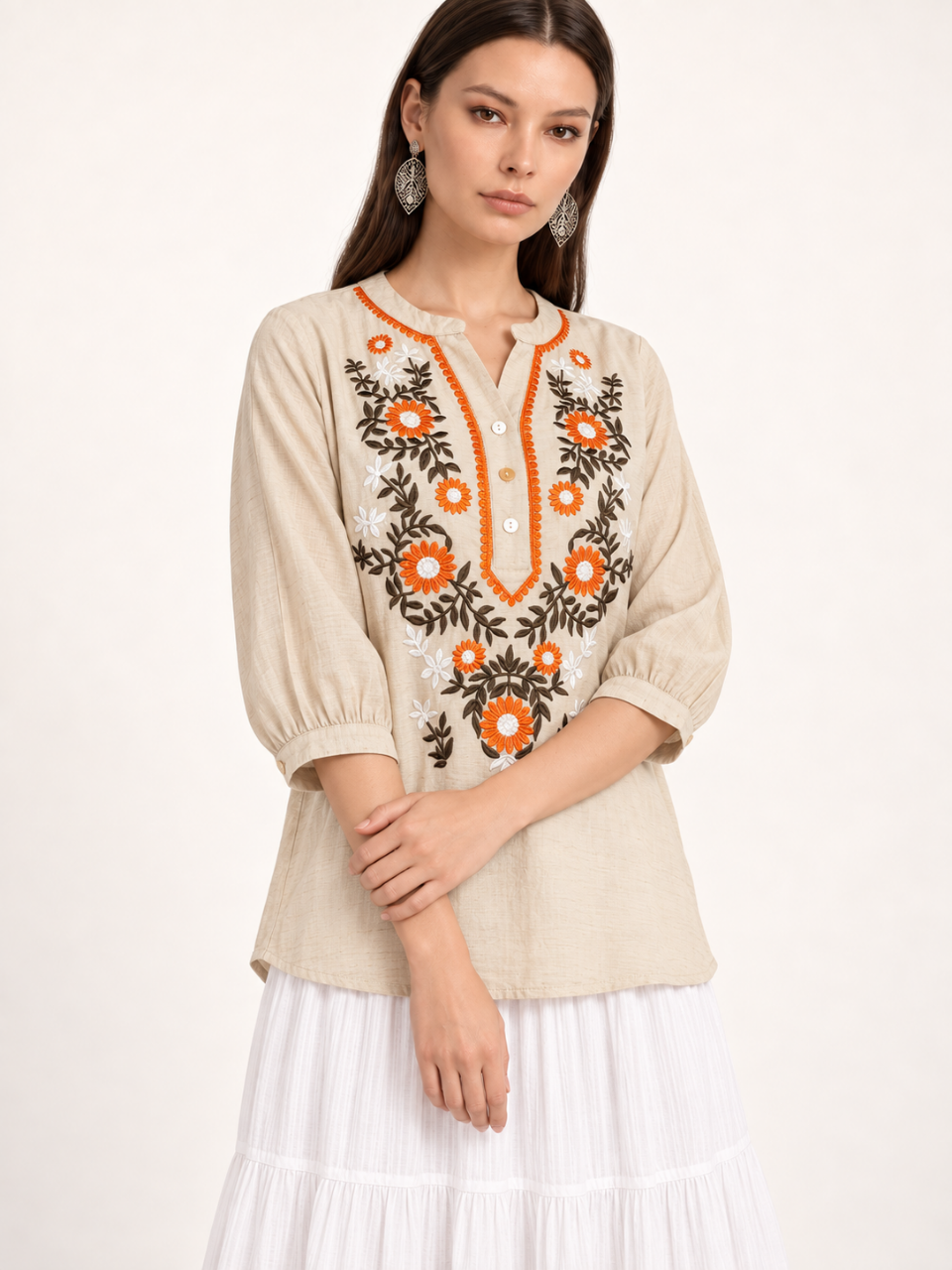 East India Company - Sheena, Embroidered Short Sleeve Blouse