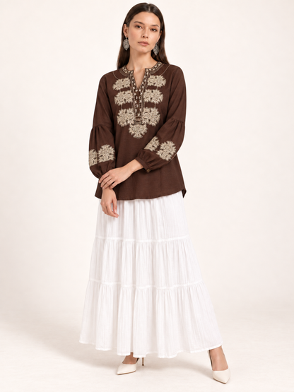 East India Company - Sheena, Embroidered Long Sleeve Blouse