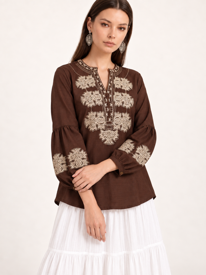 East India Company - Sheena, Embroidered Long Sleeve Blouse