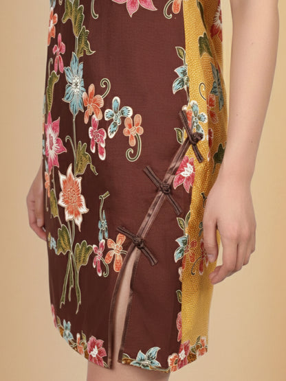 INDIE - MINI CHEONGSAM DRESS - BROWN