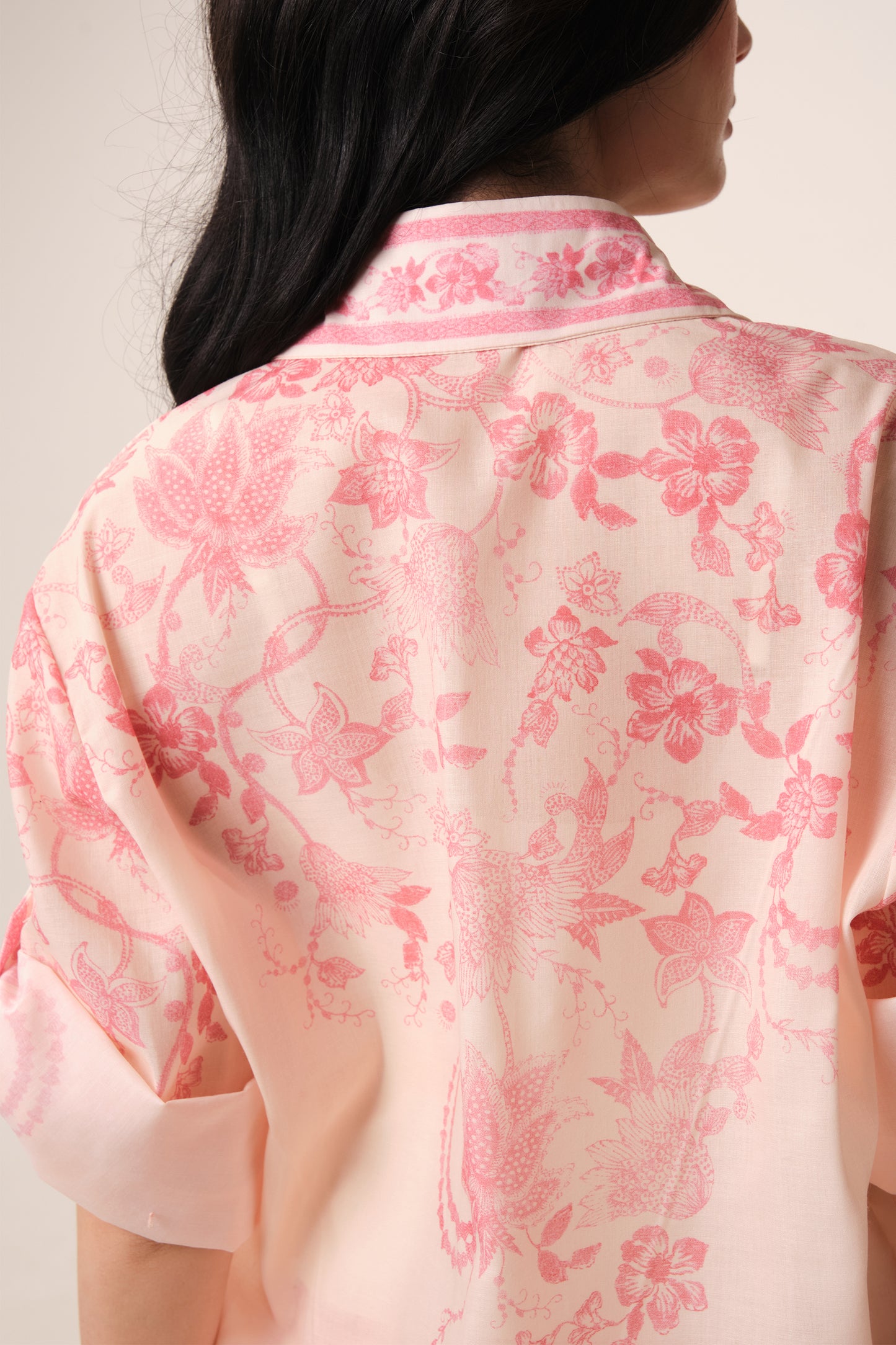 East India Company - Printed Sheer 3/4 Sleeve Blouse