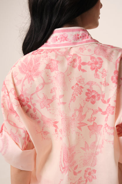 East India Company - Printed Sheer 3/4 Sleeve Blouse